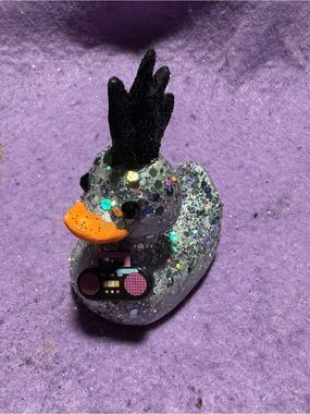 Punk Rock Glitter Rubber Duck with Boombox